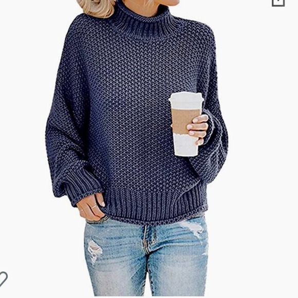 UNKNOWN Sweaters - Blue TURTLE COWL NECK SWEATER MEDIUM*